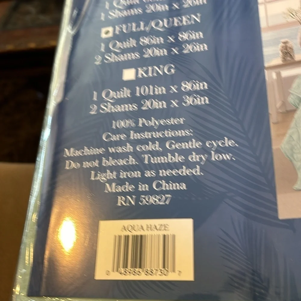 CARIBBEAN JOE Full/Queen Outlined Shell 3-Piece Quilt Set, Coastal Beach , Aqua